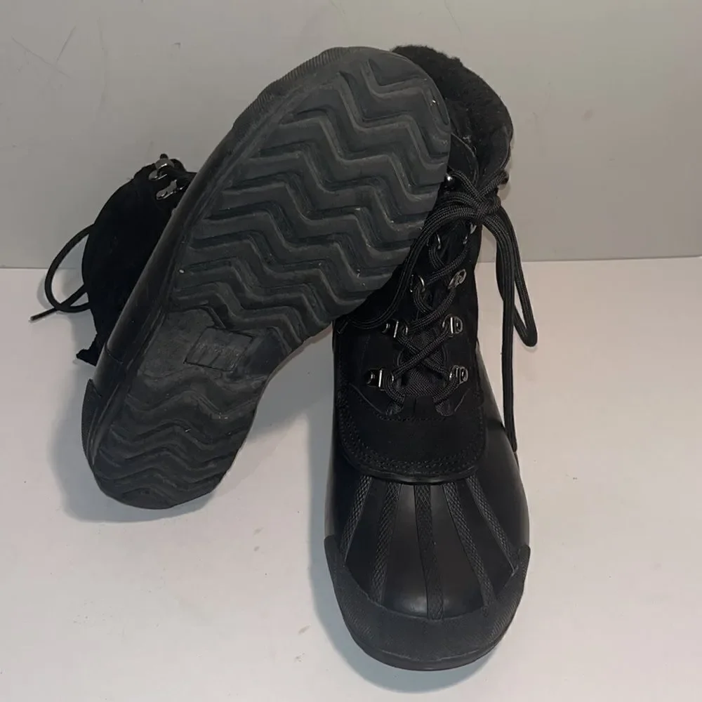 Lands End black suede leather upper and rubber duck boots